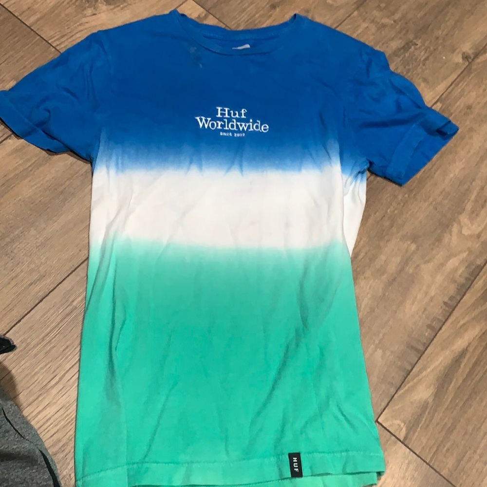 Huf worldwide shirt blue white and green size S